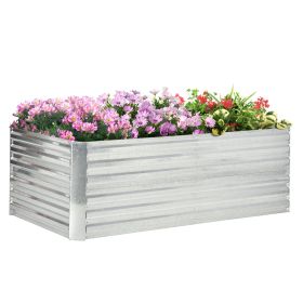 Outsunny Galvanized Raised Garden Bed Kit with Reinforcing Bars, Large and Tall Metal Planter Box for Vegetables, Flowers and Herbs, 6' x 3' x 2', Sil