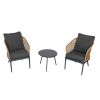 Outdoor Wicker Chairs and Table Bistro Conversation Furniture Set, 3 Pieces for Porch, Balcony, Deck, Patio, Backyard, Natural Color