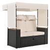 TREXM 2-Piece Rattan Outdoor Patio Bench Lounge Roof Set, Effective UV Protection Fabric & Waterproof Cushions and Adjustable Backrest for Garden, Bac