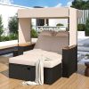 TREXM 2-Piece Rattan Outdoor Patio Bench Lounge Roof Set, Effective UV Protection Fabric & Waterproof Cushions and Adjustable Backrest for Garden, Bac