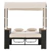 TREXM 2-Piece Rattan Outdoor Patio Bench Lounge Roof Set, Effective UV Protection Fabric & Waterproof Cushions and Adjustable Backrest for Garden, Bac
