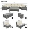 GO 8-pieces Outdoor Wicker Round Sofa Set, Half-Moon Sectional Sets All Weather, Curved Sofa Set With Rectangular Coffee Table, PE Rattan Water-resist