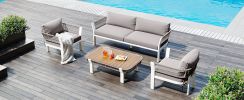 TREXM 4-Piece Outdoor Patio Conversation Set with Coffee Table and Soft Waterproof Cushions for Garden, Poolside and Backyard(Brown Rope+Brown Gray Cu