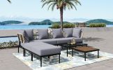 TREXM 8-Piece Patio Sectional Sofa Set with Tempered Glass Coffee Table and Wooden Coffee Table for Outdoor Oasis, Garden, Patio and Poolside (Light G