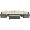 GO 8-pieces Outdoor Wicker Round Sofa Set, Half-Moon Sectional Sets All Weather, Curved Sofa Set With Rectangular Coffee Table, PE Rattan Water-resist