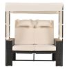 TREXM 2-Piece Rattan Outdoor Patio Bench Lounge Roof Set, Effective UV Protection Fabric & Waterproof Cushions and Adjustable Backrest for Garden, Bac
