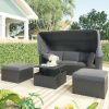 U_Style Outdoor Patio Rectangle Daybed with Retractable Canopy, Wicker Furniture Sectional Seating with Washable Cushions, Backyard, Porch(As same as