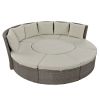 TOPMAX Patio 5-Piece Round Rattan Sectional Sofa Set All-Weather PE Wicker Sunbed Daybed with Round Liftable Table and Washable Cushions for Outdoor B