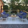 K&K 4-Piece Boho Rope Patio Furniture Set, Outdoor Furniture with Acacia Wood Table, Patio Conversation Set with Deep Seating & Thick Cushion for Back